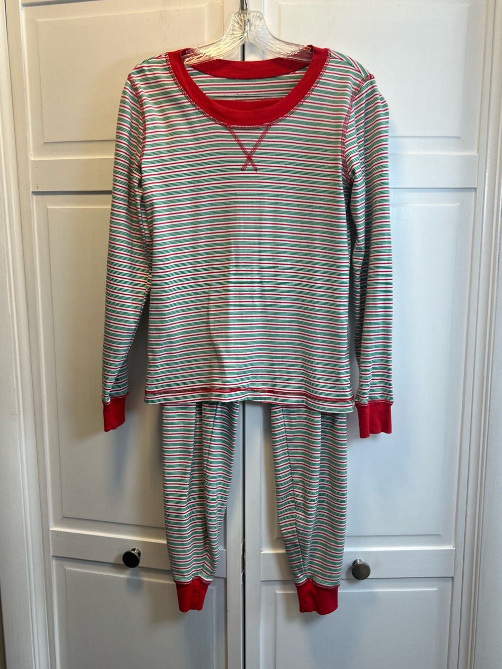Pact Women’s Red, Green & White Striped Pajama Set Size Medium